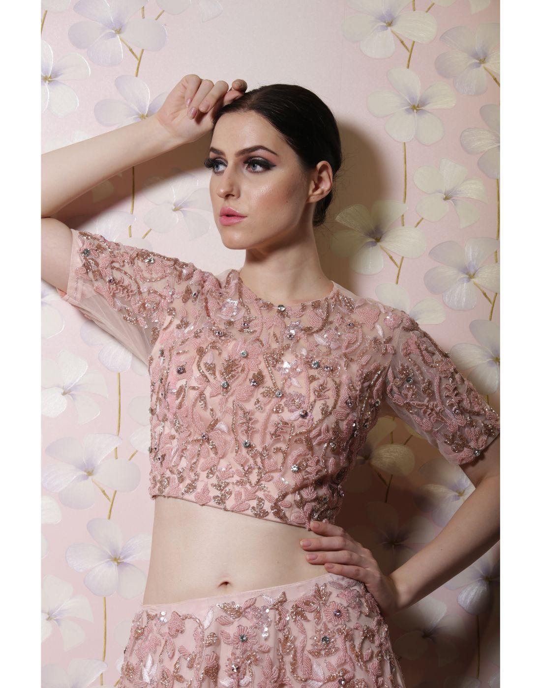 Rent Baby Pink Crop Top And Skirt Set ...